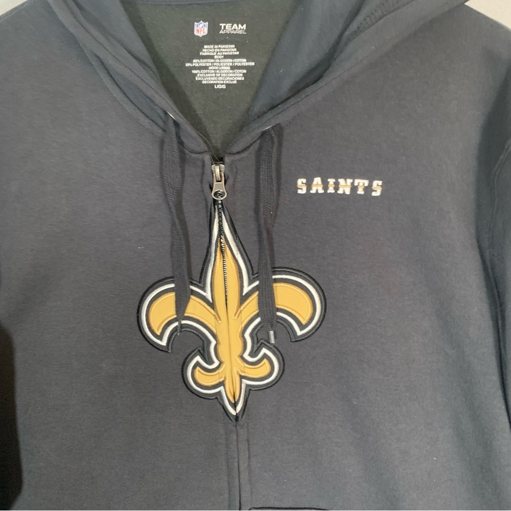 NFL Saints Full Zip Hoodie Jacket Black and Gold Mens Sz Large Logo - Picture 2 of 5